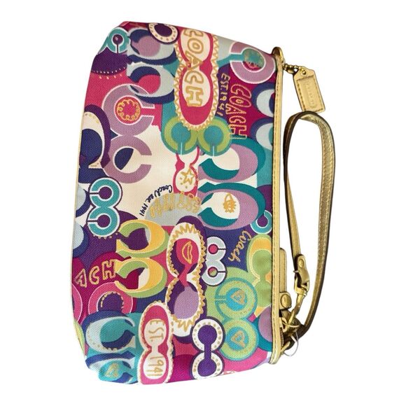 Coach Large Wristlet Multicolor Poppy Colorful Gold Leather Metallic Trim $98 - Picture 3 of 7